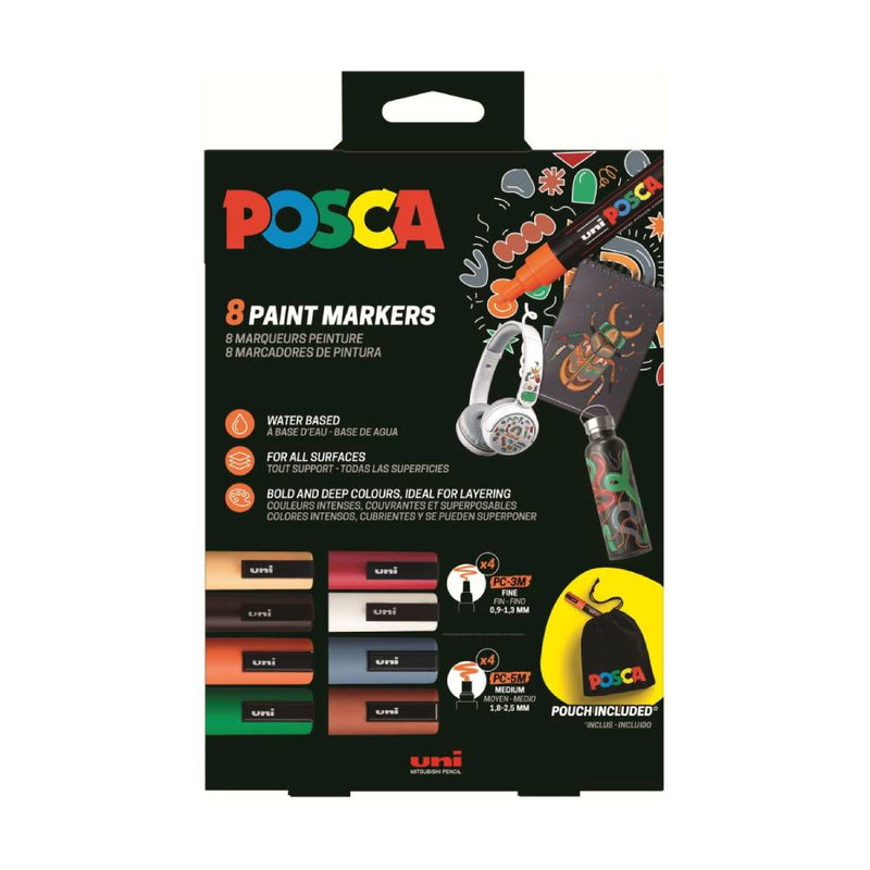 estuche 8 rotuladores posca pc 5m y pc3m exclusivo bolsa