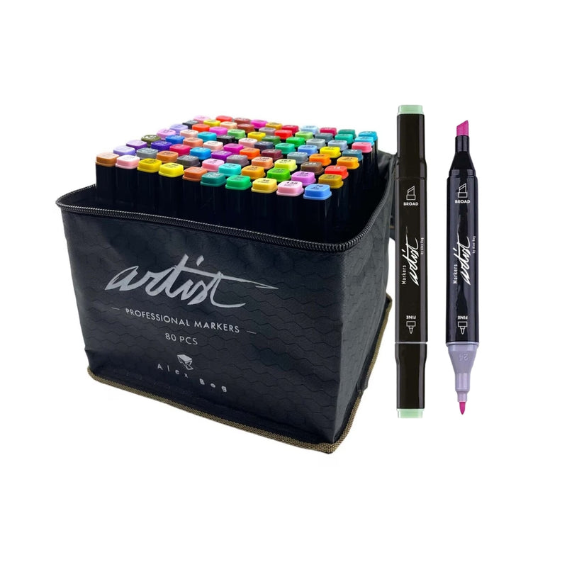 Estuche de 80 rotuladores a base de alcohol Alex Bog Artist Luxury con doble punta para dibujo y lettering.