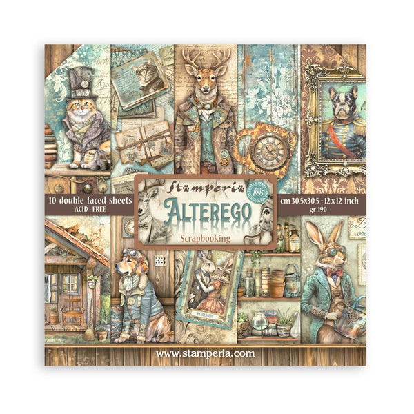 set de papeles de scrap alterego stamperia cuento animales 12x12