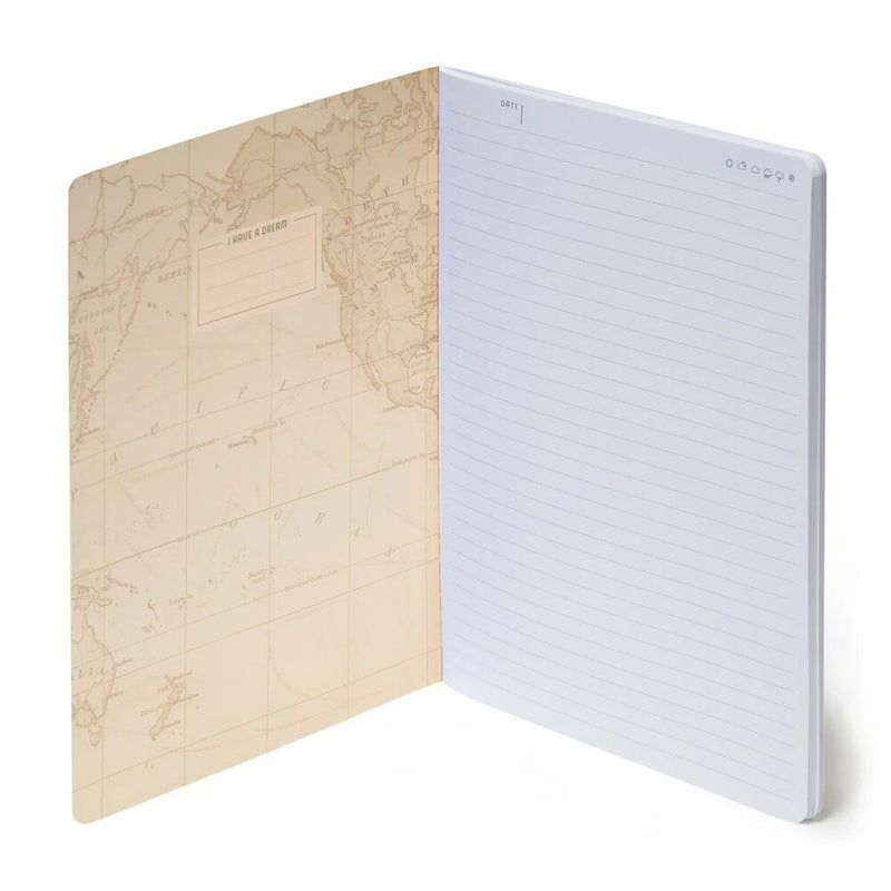libreta grande B5 con hojas a rayas travel legami