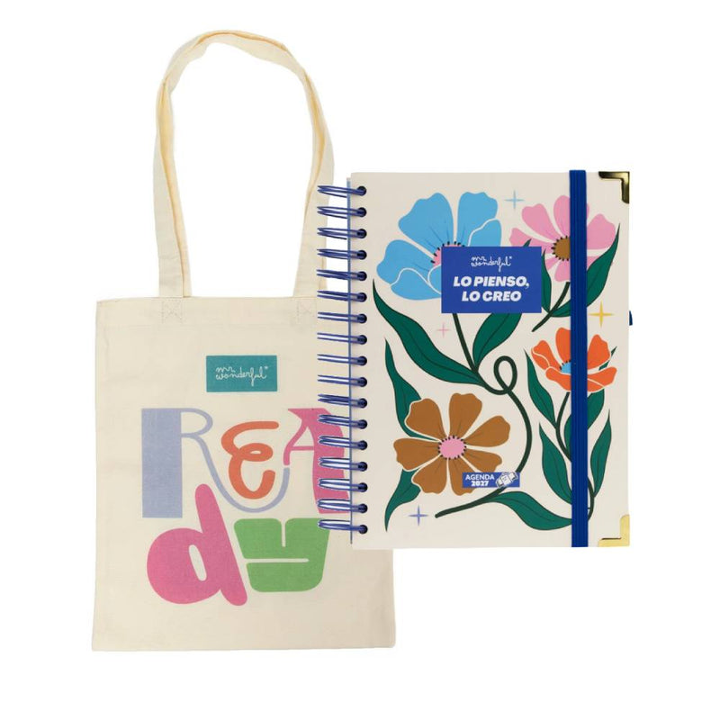 agenda anual 2027 d/p color crema + regalo tote bag mr wonderful