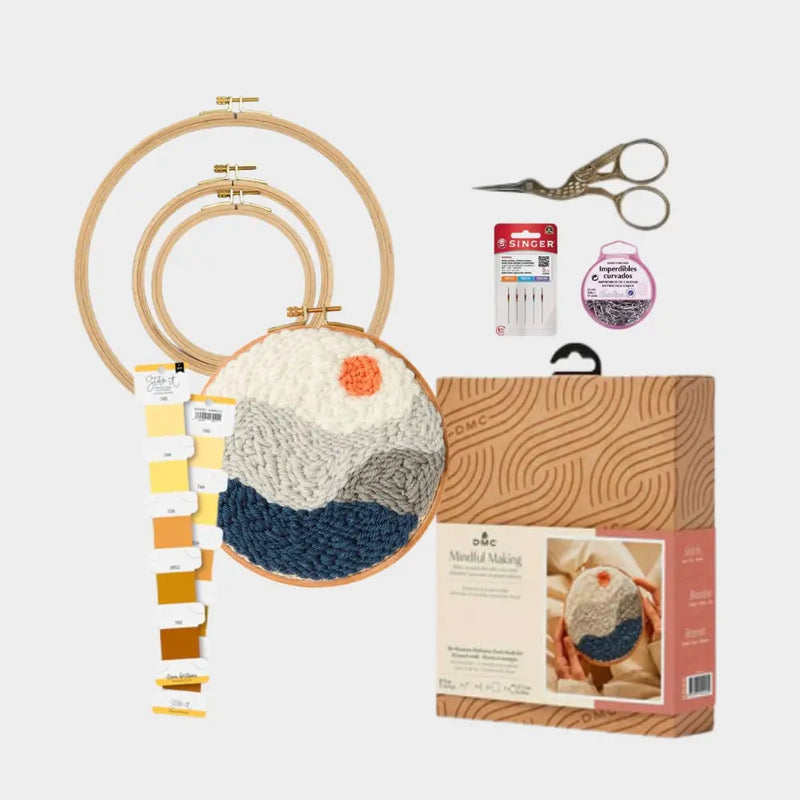 Materiales y herramientas para bordado, con hilos, telas y accesorios para labores creativas