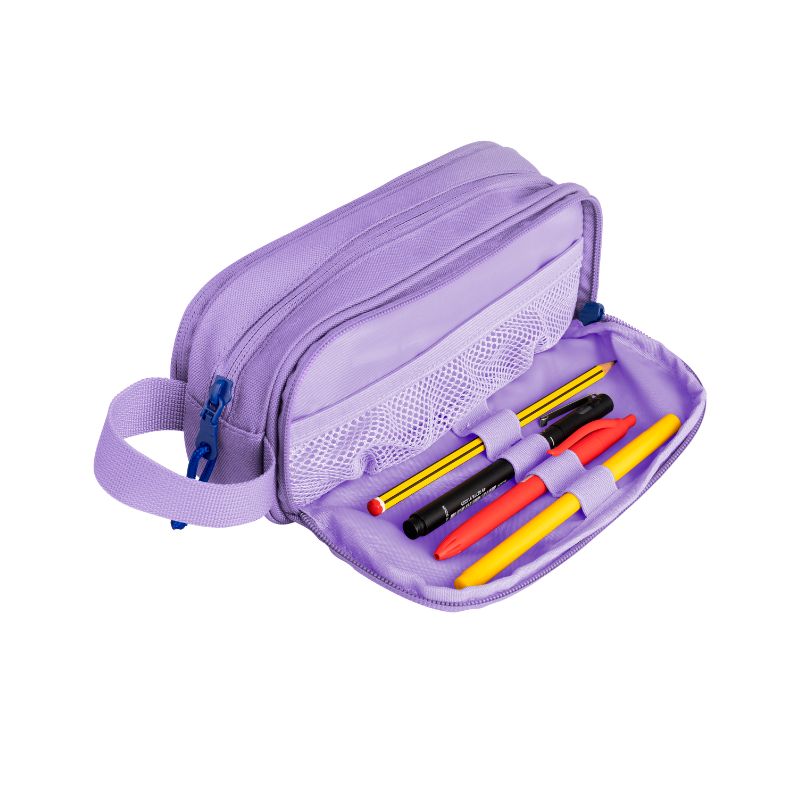 Estuche Oxford B Smart color lavanda, asa lateral, compartimientos, malla interior