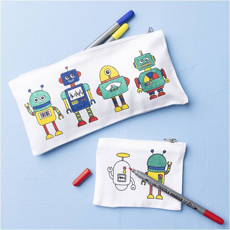 Estuche y cartera decorados con robots de colores Creativ