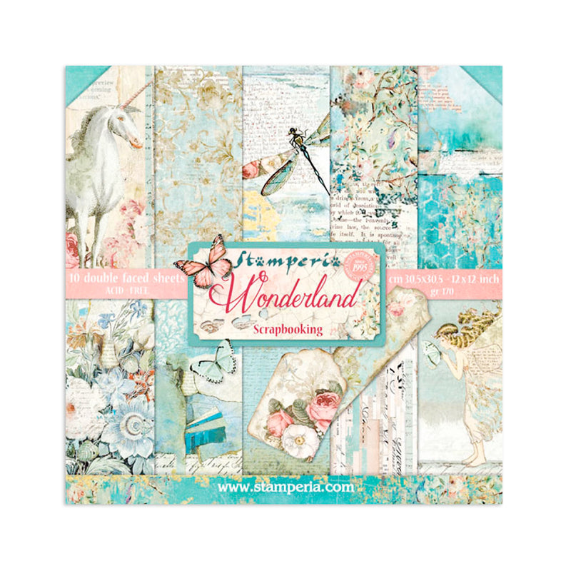 set de papeles de scrap wonderland stamperia 12x12