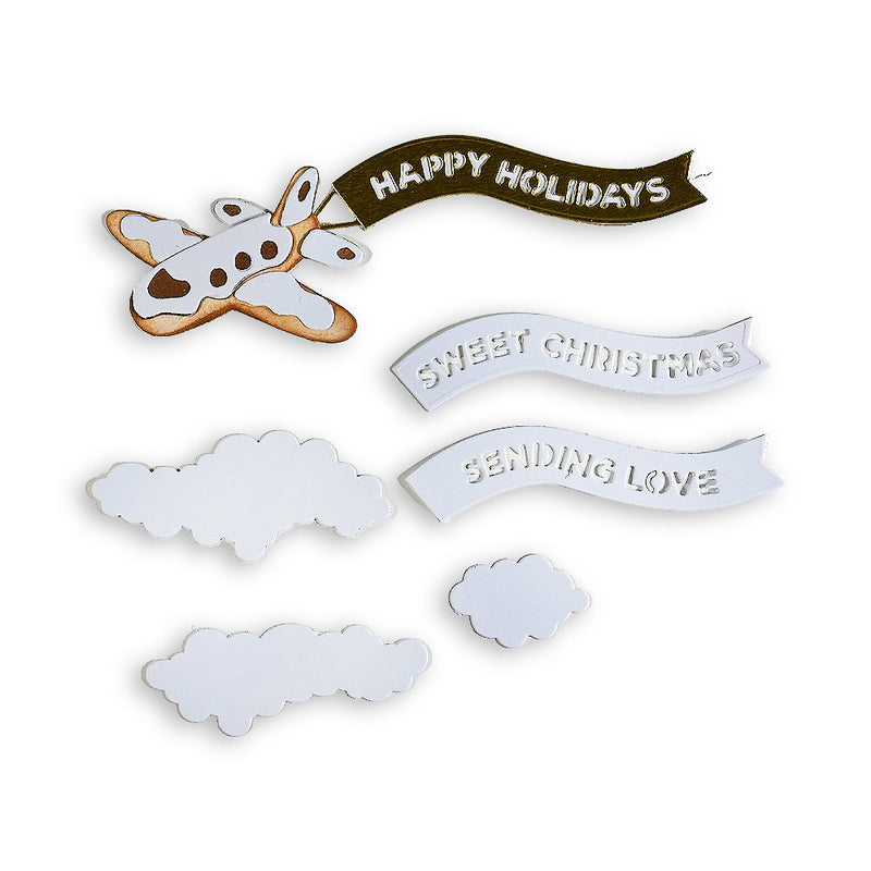 set de troqueles en forma de avión con pancarta stamperia candy christmas