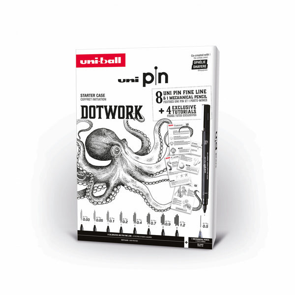 set iniciación al puntillismo uni pin 8 rotuladores calibrados