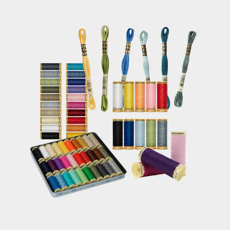 Amplia gama de hilos para costura y manualidades, desde algodón hasta seda y madejas especiales