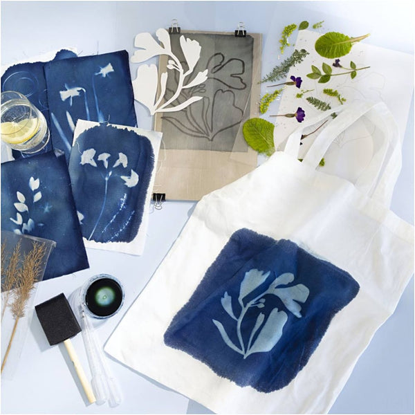 Resultado final de cianotipia en tote bag Creativ