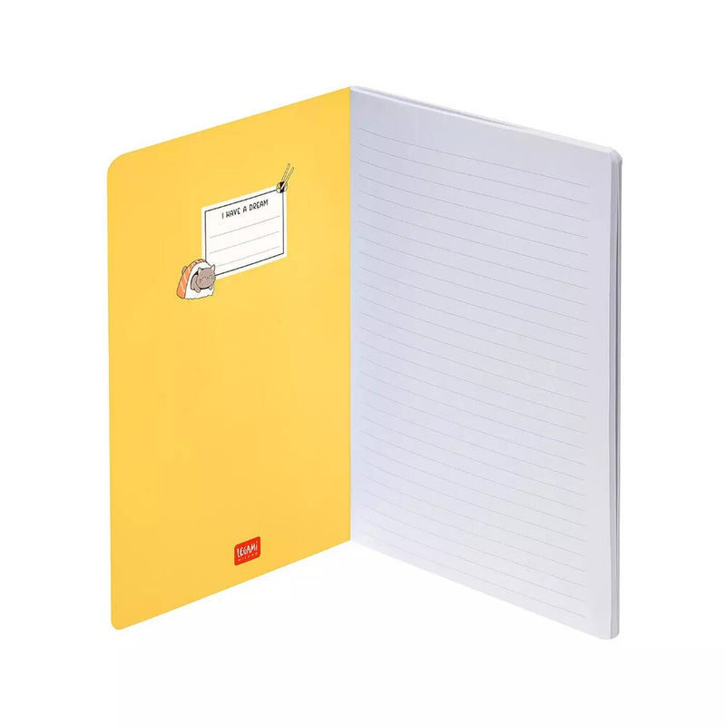 libreta a5 con hojas a rayas sushi cat legami