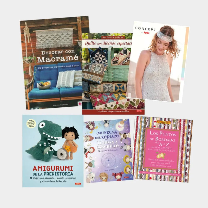 Libros y revistas con patrones y explicaciones paso a paso para tejer, hacer crochet o macramé