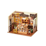 Maqueta de panadería artesanal en madera, papel y tela