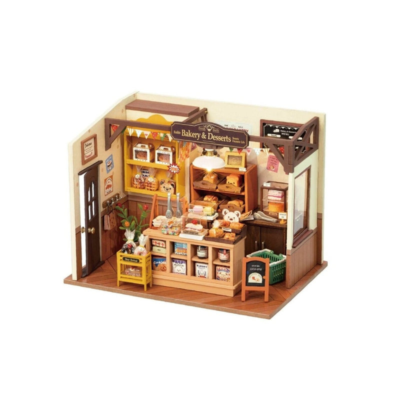 Maqueta de panadería artesanal en madera, papel y tela