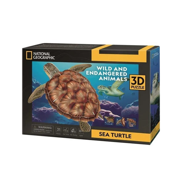 Maqueta 3D de tortuga marina nadando en arrecife de coral