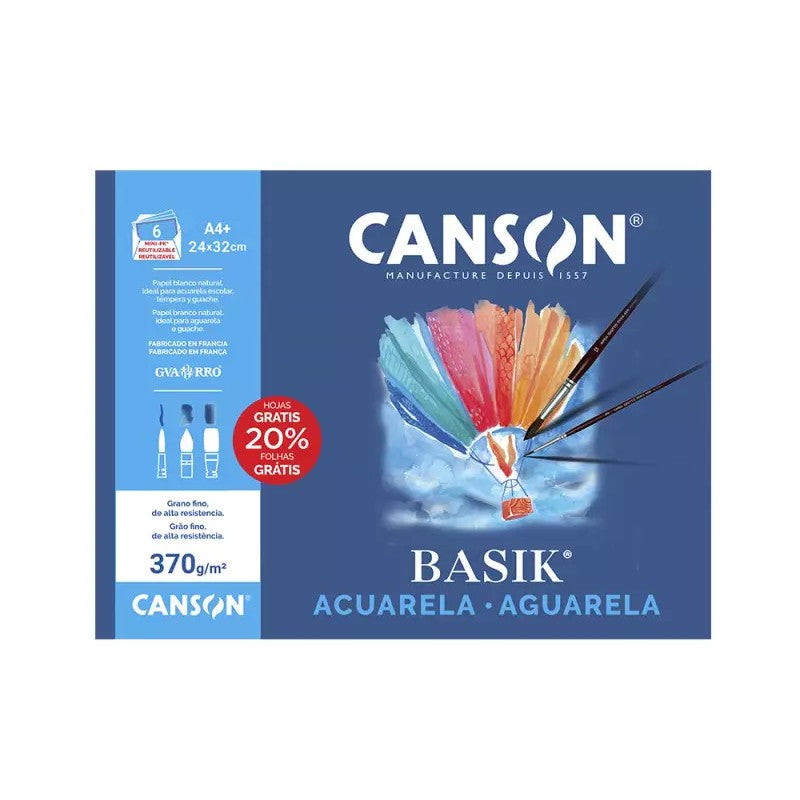 papel de acuarela canson basik hojas blancas 370 g/m²