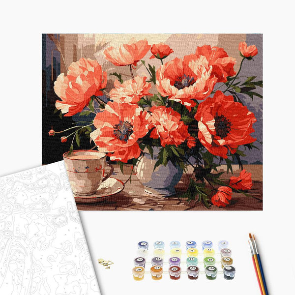 Ideias para pintar peónias vermelhas por números