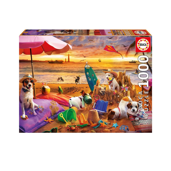 Puzzle 1000 Piezas Perros Jugando en la Playa Educa