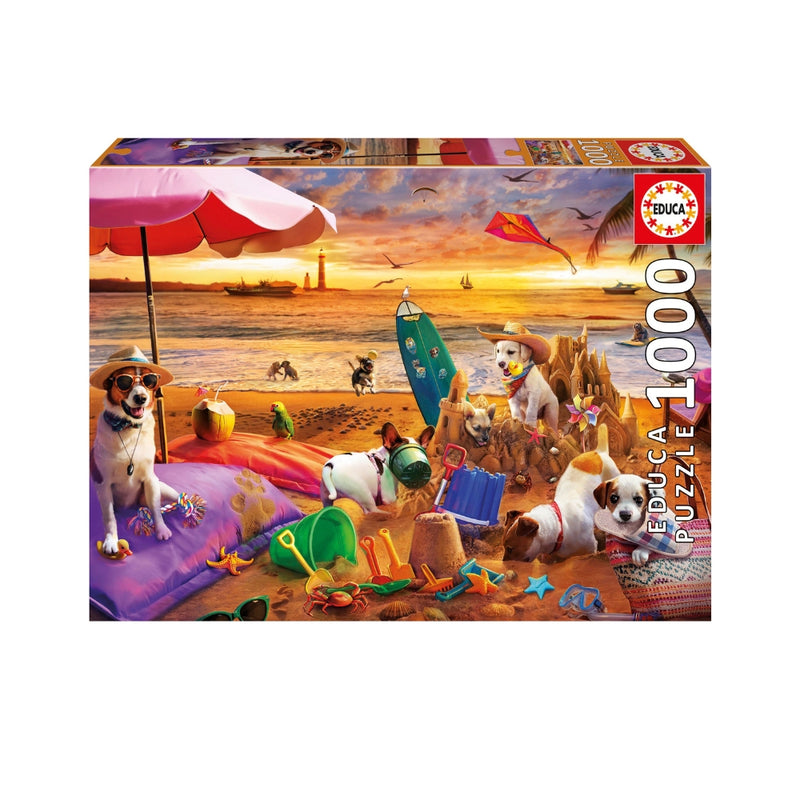 Puzzle 1000 Piezas Perros Jugando en la Playa Educa