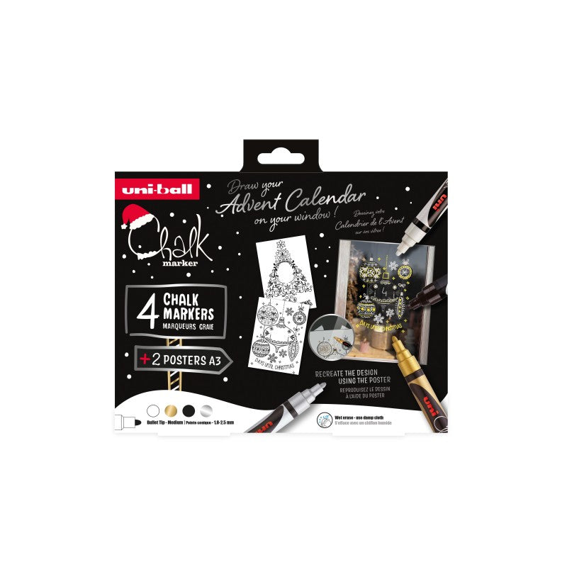 Set 4 Rotuladores de Tiza Navidad Uni-Ball Tradicional