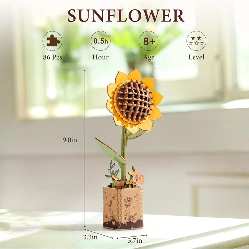 maqueta 3D de madera girasoles robotime