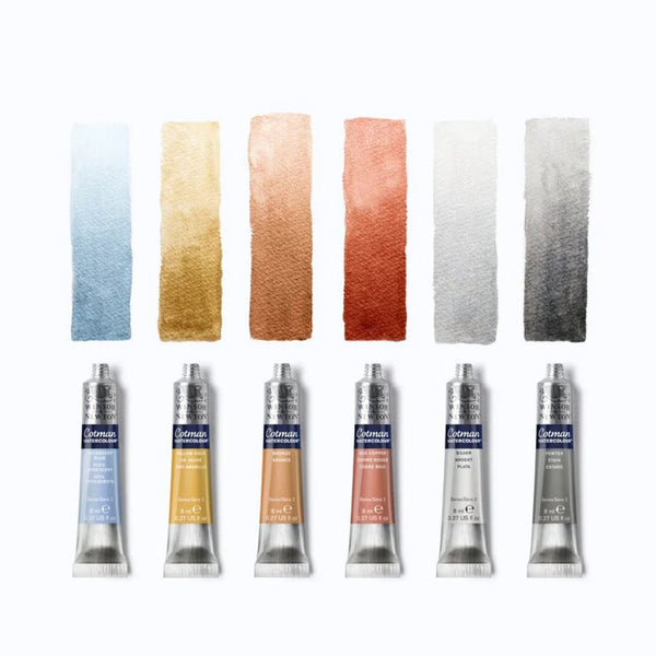 Caixa aquarela 6 tubos 8ml Cotman cores metálicas da Winsor & Newton