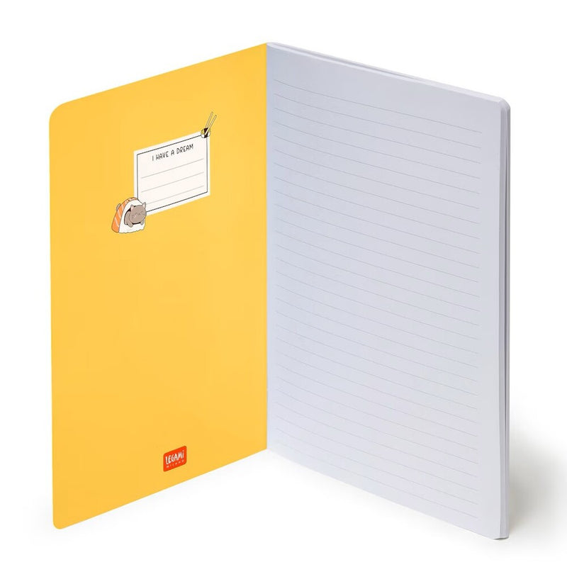 libreta grande b5 con hojas a rayas sushi cat legami