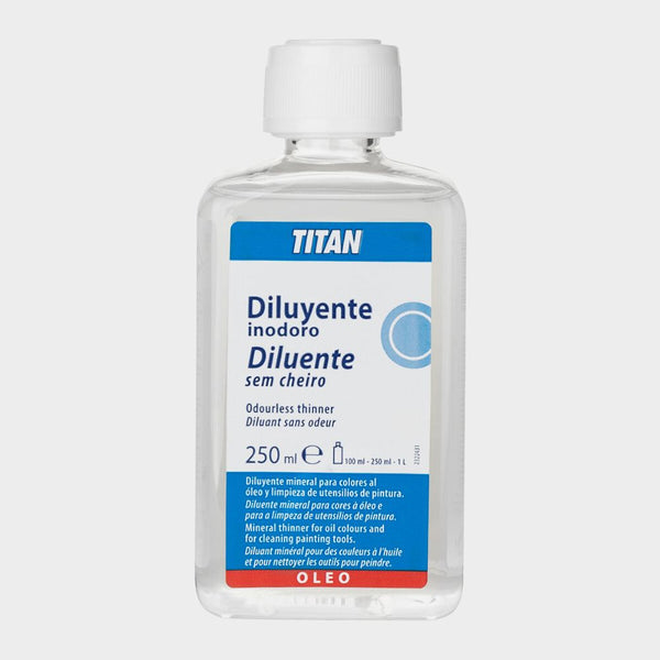 Bote Diluyente Inodoro marca Titan para Pinturas al Oleo y Limpieza Material 250ml