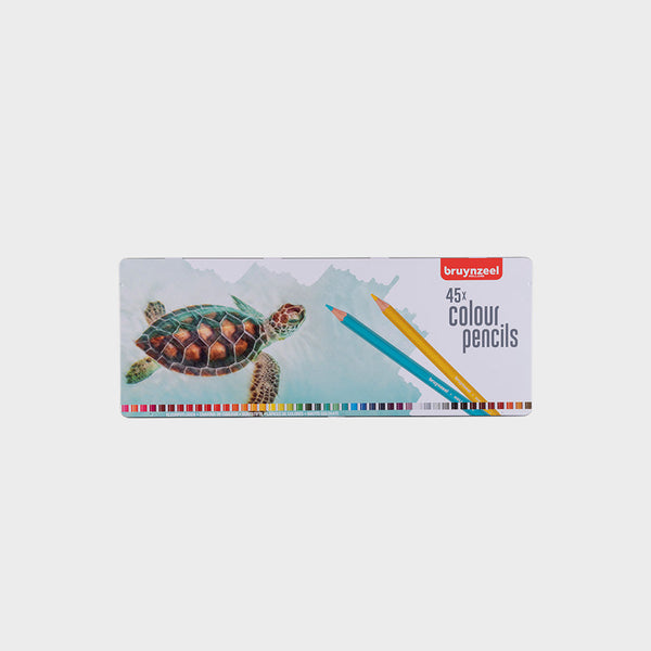 Caja Lapices de 45 Colores Metalica con Dibujo Tortuga BRUYNZEEL