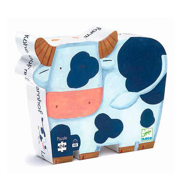 Puzzle Infantil 24 Piezas con Dibujo Granja y Caja Forma de Vaca de DJECO