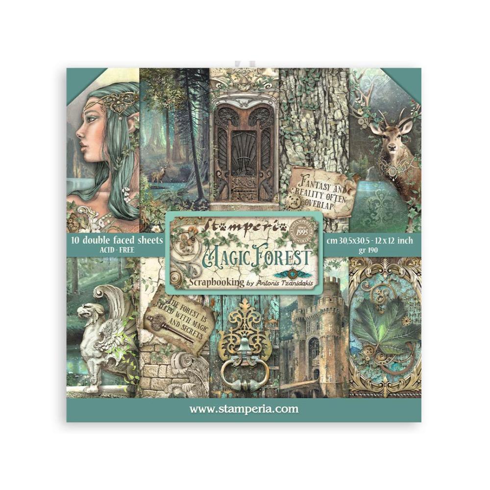 Set 10 Papeles Scrap Hada 30x30cm Magic Forest Stamperia