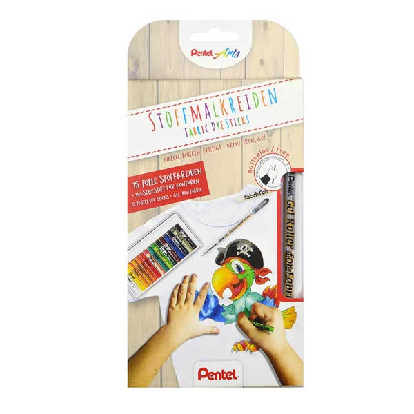 Set Creativo 15 Ceras Textil + Bolígrafo Roller Gel Textil Pentel