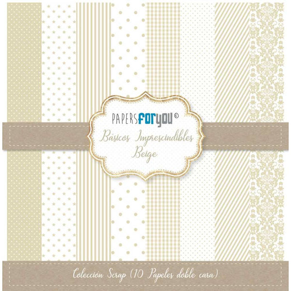 Set 10 Papeles Scrap doble cara 180gr 30x30 cm Básicos Beige