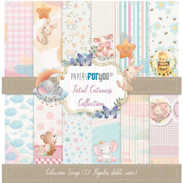 Set 12 Papeles Scrap doble cara 180gr 30x30 cm Total Cuteness