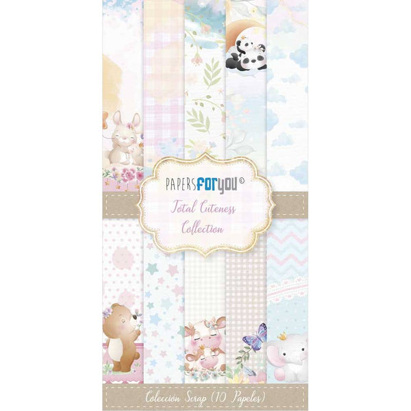 Set 10 Papeles Scrap Una cara 180gr 15x30 cm Total Cuteness