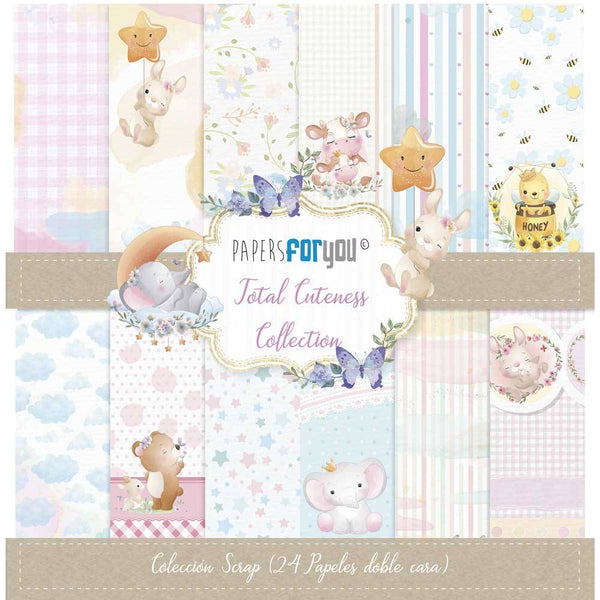 Set 24 Papeles Scrap Mini doble cara 180gr 15x15 cm Total Cuteness