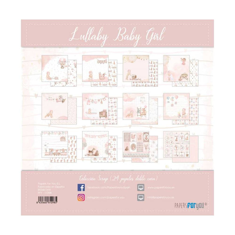 Set 24 Papeles Scrap 20x20cm Lullaby Baby Girl Papers For You (25)