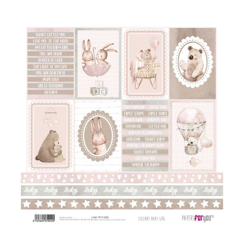 Set 24 Papeles Scrap 20x20cm Lullaby Baby Girl Papers For You (21)
