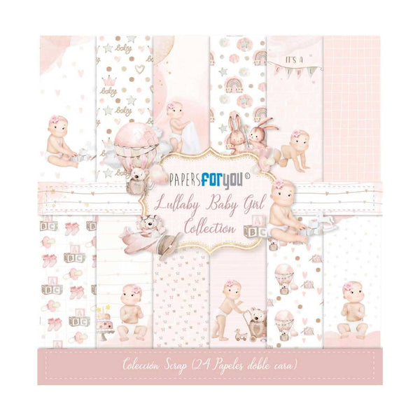 Set 24 Papeles Scrap 20x20cm Lullaby Baby Girl Papers For You