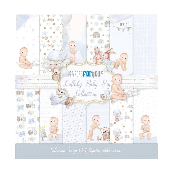 Set 24 Papeles Scrap 20x20cm Lullaby Baby Boy Papers For You