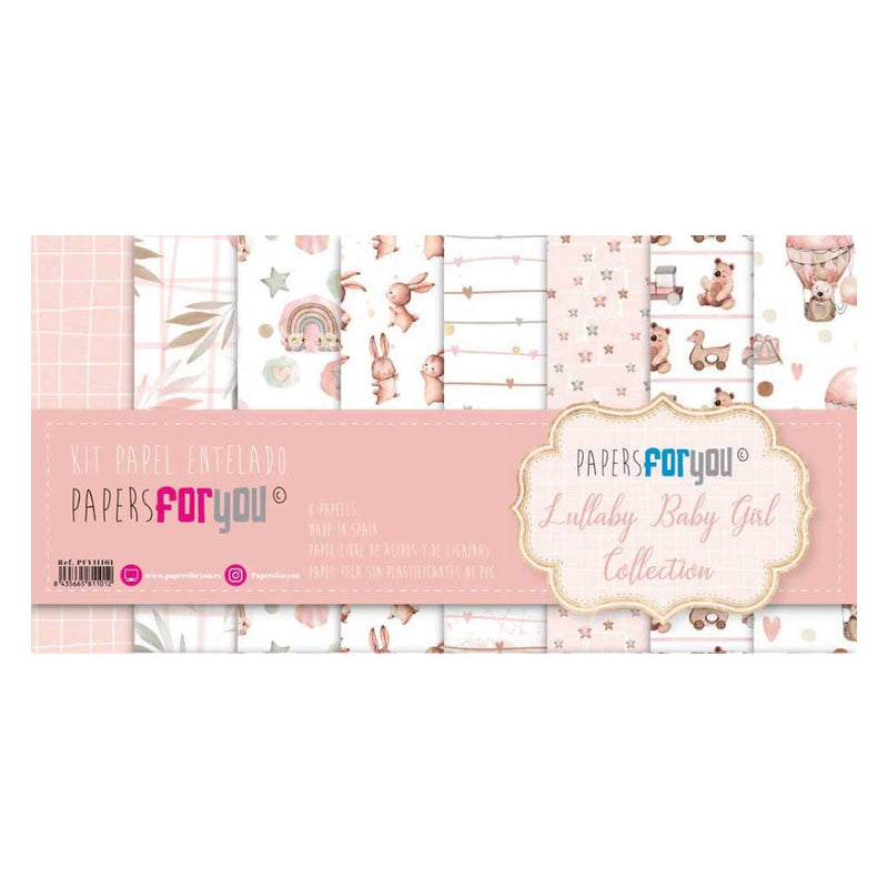 Set 8 Papeles Scrap Papel Tela Lullaby Baby Girl Papers For You