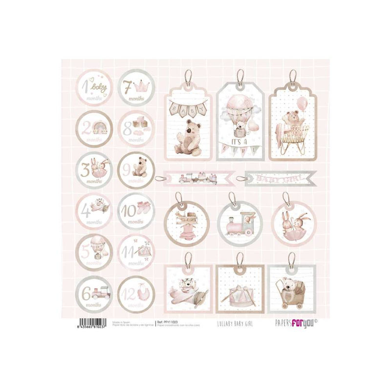 Set 24 Papeles Scrap 15x15cm Lullaby Baby Girl Papers For You (23)
