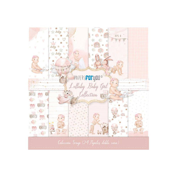 Set 24 Papeles Scrap 15x15cm Lullaby Baby Girl Papers For You