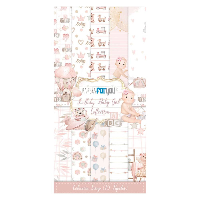 Set 10 Papeles Scrap 15x30cm Lullaby Baby Girl Papers For You
