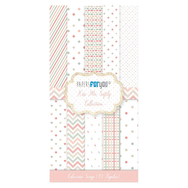 Set 10 Papeles Scrap 15x30cm Kiss Me Softly Papers For You