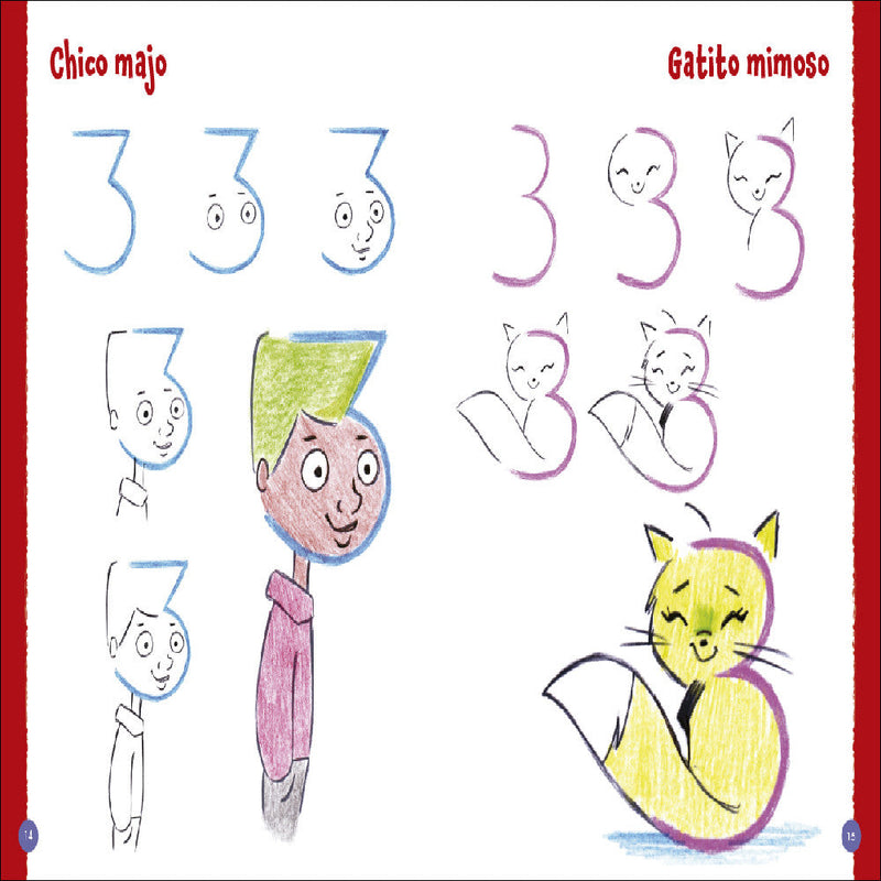 Libro de dibujo infantil, Dibujar caricaturas con números y letras, de la Editorial El Drac - milbby tienda de manualidades bellas artes y scrap - chico y gatito