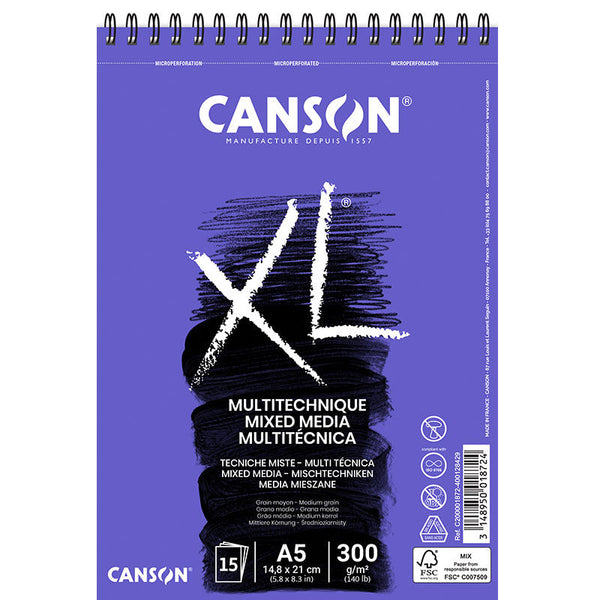 Bloc Acuarela Texturizado A5 300gr 15 Hojas Mix Media Canson