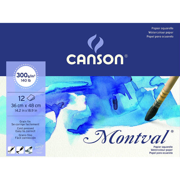 Bloc de papel para acuarela Montval, 12 hojas de 300 gr, dimensiones 36x48 cm, de la marca Canson - milbby tienda de manualidades bellas artes y scrap