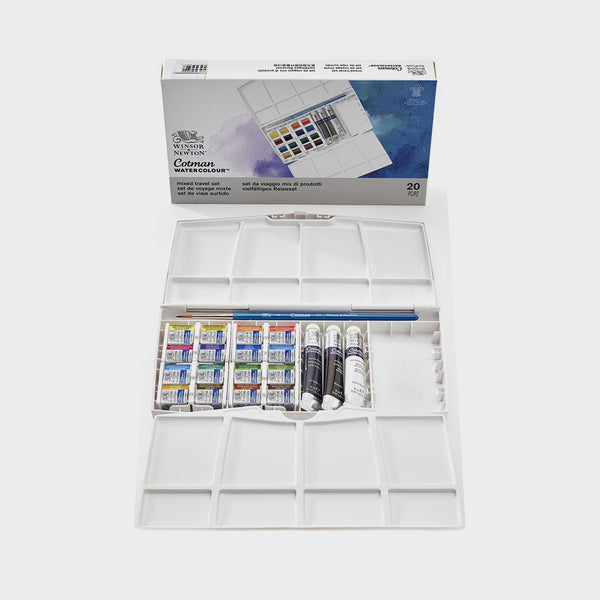 Caja Acuarela 16 Media Pastillas + 3 Tubos Cotman Winsor & Newton (1)