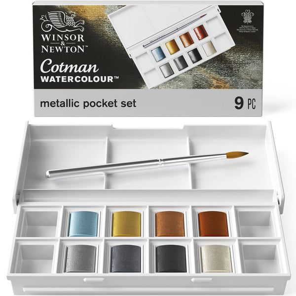 Caja de bolsillo Acuarelas 8 pastillas colores metálicos Cotman de Winsor & Newton