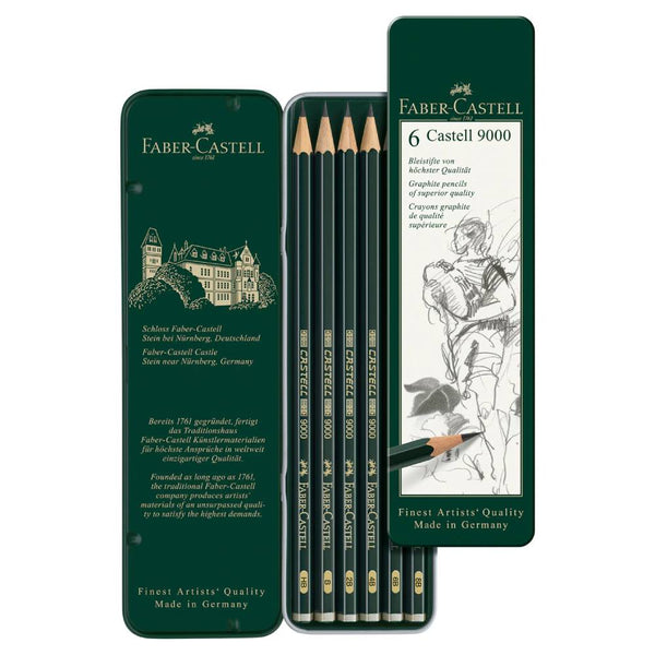 Caja Metal 6 Lápices Grafito 9000 Faber Castell